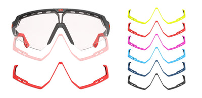 Rudy Project Defender sunglasses are equipped with colorful rubber bumpers to protect the wearer's face in the event of a crash and also allow for unique color combinations