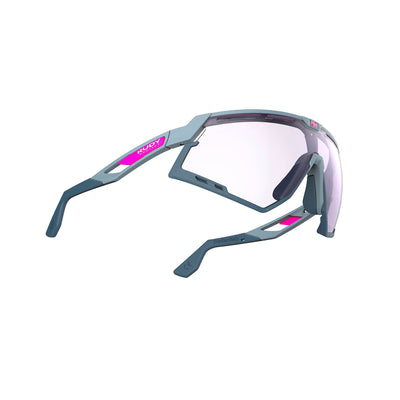 Rudy Project running and cycling sport sunglasses#color_defender-glacier-matte-frame-and-impactx-photochromic-2-laser-purple-lenses-blue-bumpers