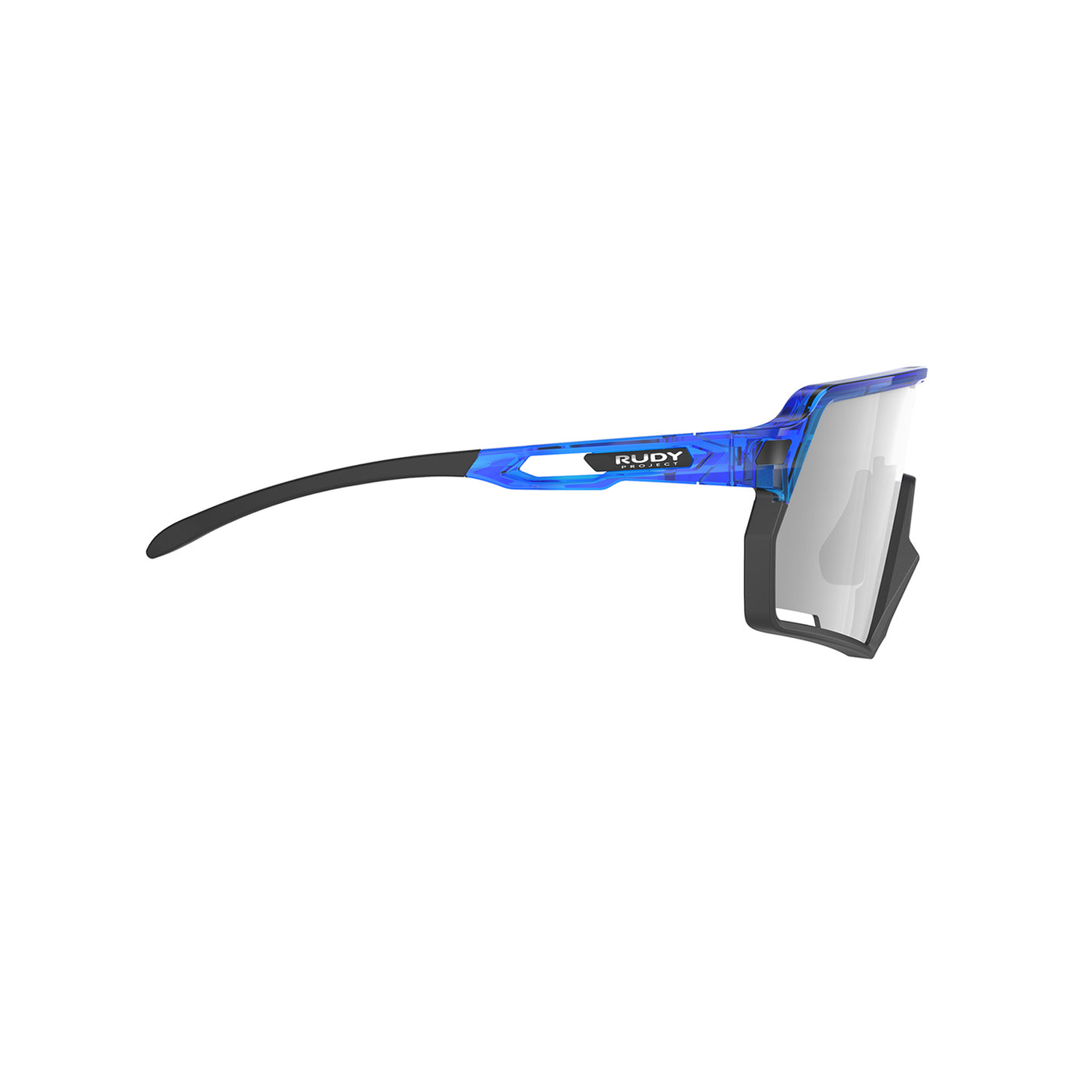 Rudy Project Kelion running, cycling, gravel and mountain biking sport shield prescription sunglasses#color_kelion-crystal-blue-frame-with-impactx-photochromic-2-laser-black-lenses