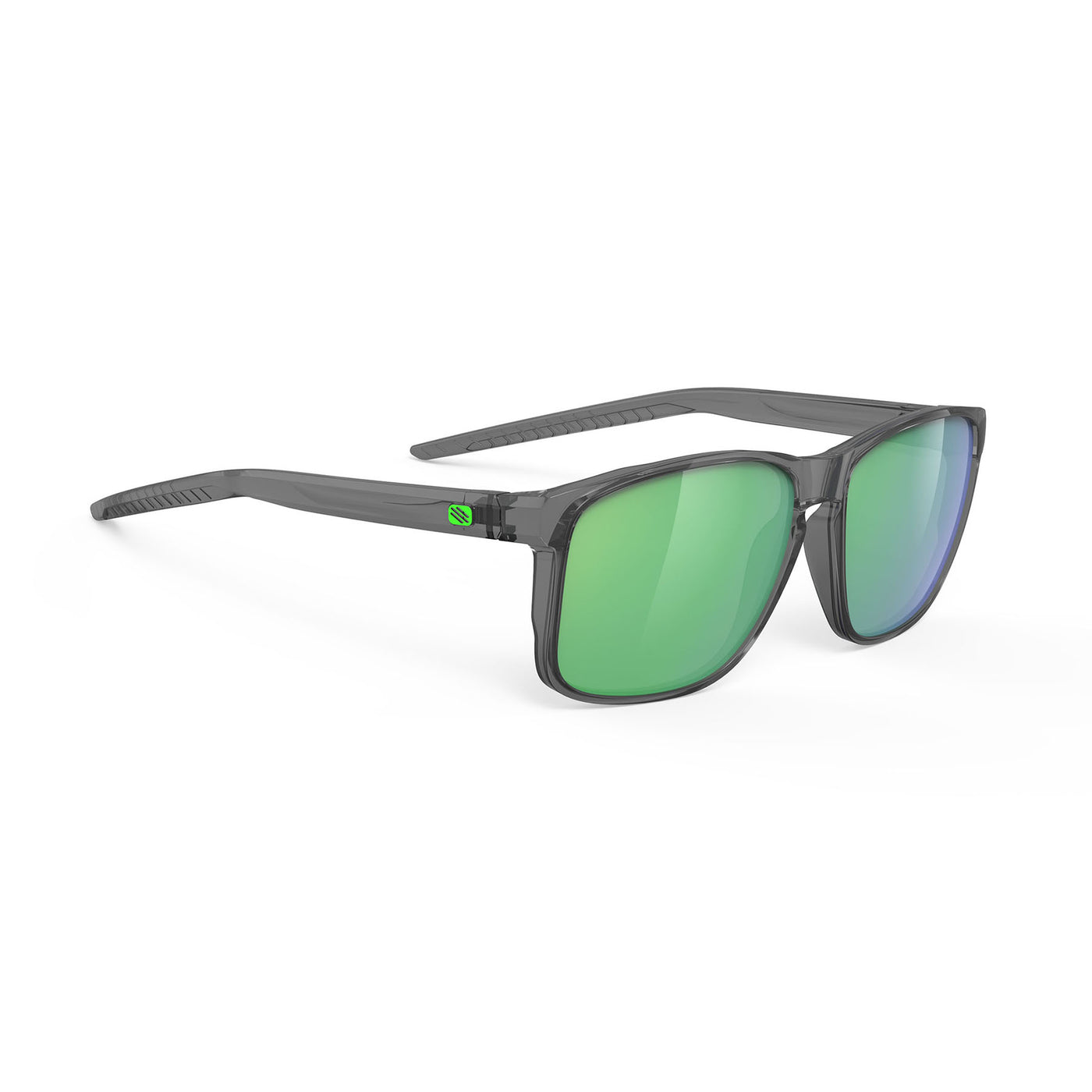 Rudy Project lifestyle and beach prescription sunglasses#color_overlap-crystal-ash-frame-with-polar-3fx-hdr-multilaser-green-lenses