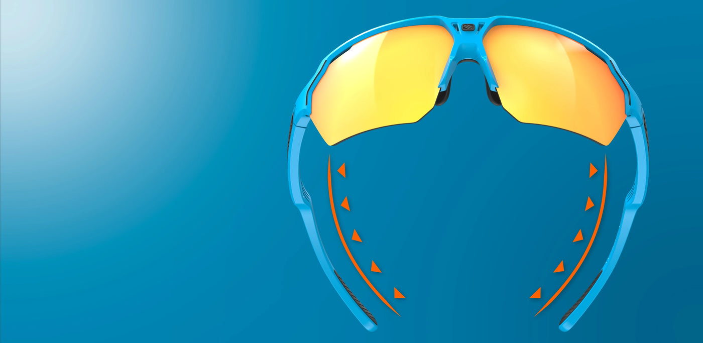 Rudy Project Deltabeat sunglasses graphic depicting wraparound design