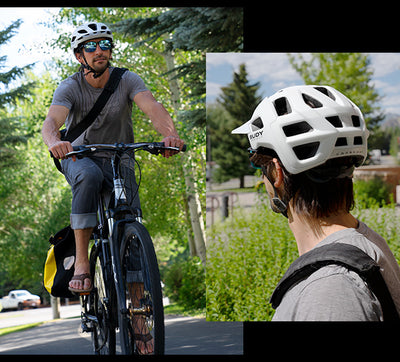 Man wearing Rudy Project Crossway helmet bikepath collage