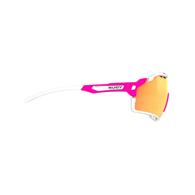 Rudy Project Cutline running and cycling sport and sport prescription sunglasses#color_cutline-pink-fluo-matte-frame-with-multilaser-orange-lenses-white-bumpers