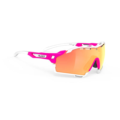Rudy Project Cutline running and cycling sport and sport prescription sunglasses#color_cutline-pink-fluo-matte-frame-with-multilaser-orange-lenses-white-bumpers