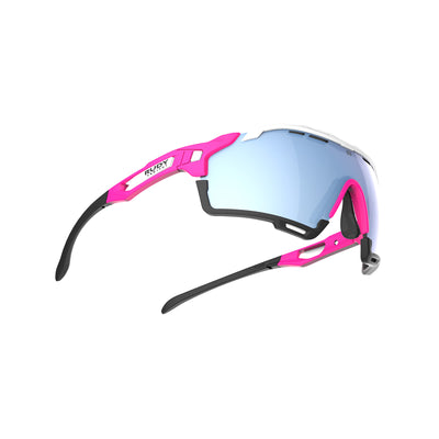 Rudy Project Cutline running and cycling sport and sport prescription sunglasses#color_cutline-pink-fluo-matte-frame-with-multilaser-ice-lenses-black-bumpers
