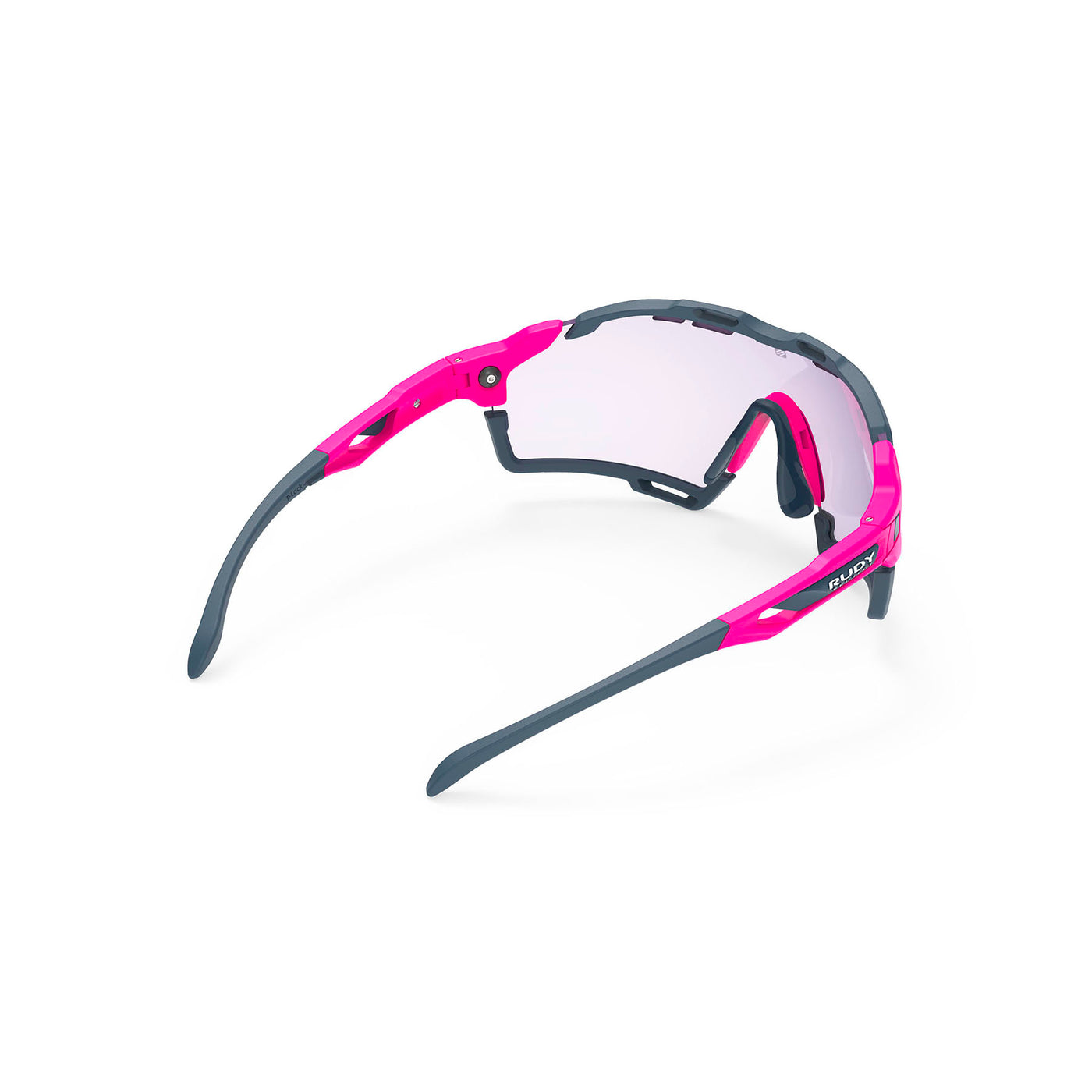 Rudy Project running and cycling prescription sport shield sunglasses#color_cutline-pink-fluo-matte-frame-with-impactx-photochromic-2-laser-purple-lenses-blue-bumpers