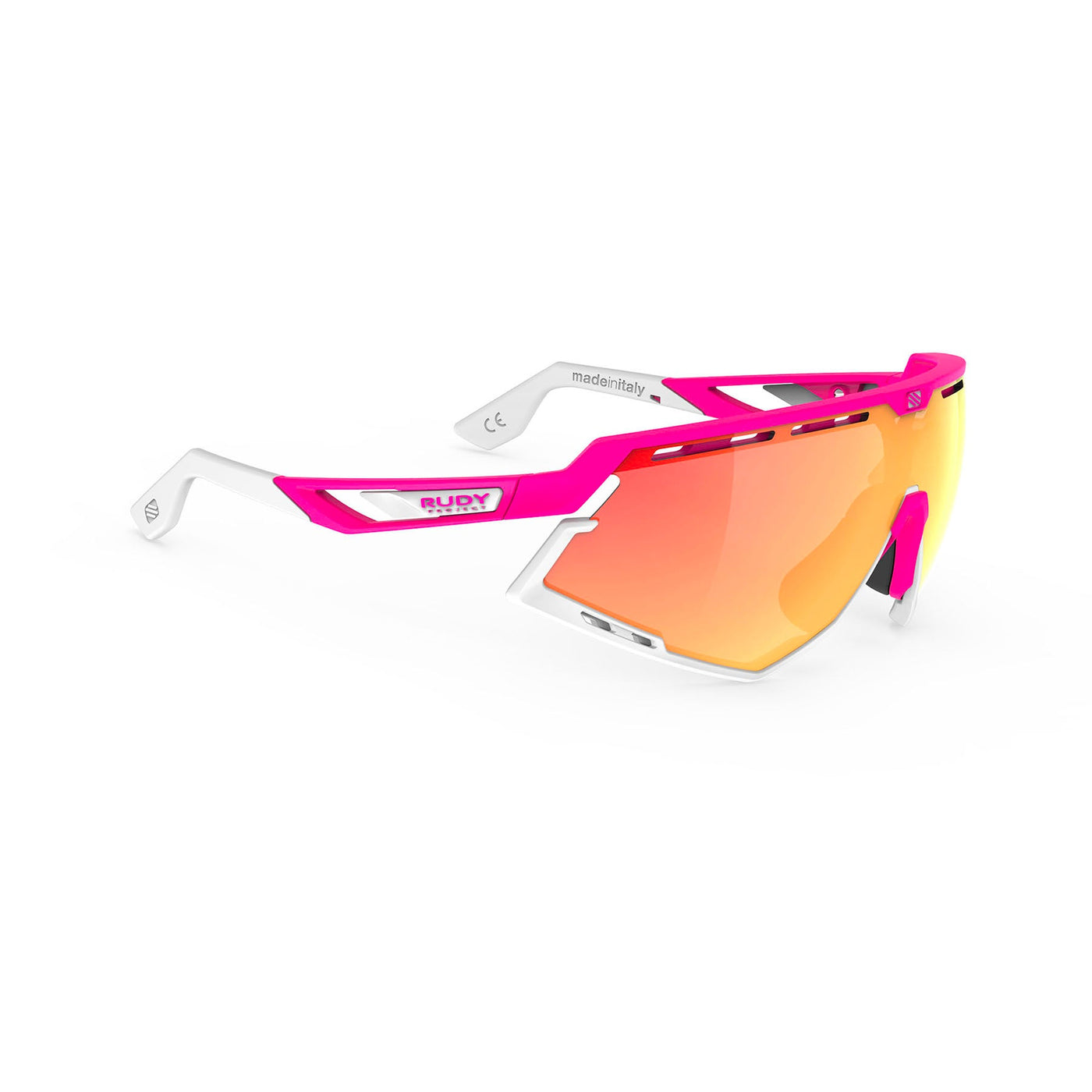 Rudy Project Defender running and cycling sport and sport prescription sunglasses#color_defender-pink-fluo-matte-frame-with-multilaser-orange-lenses-white-bumpers