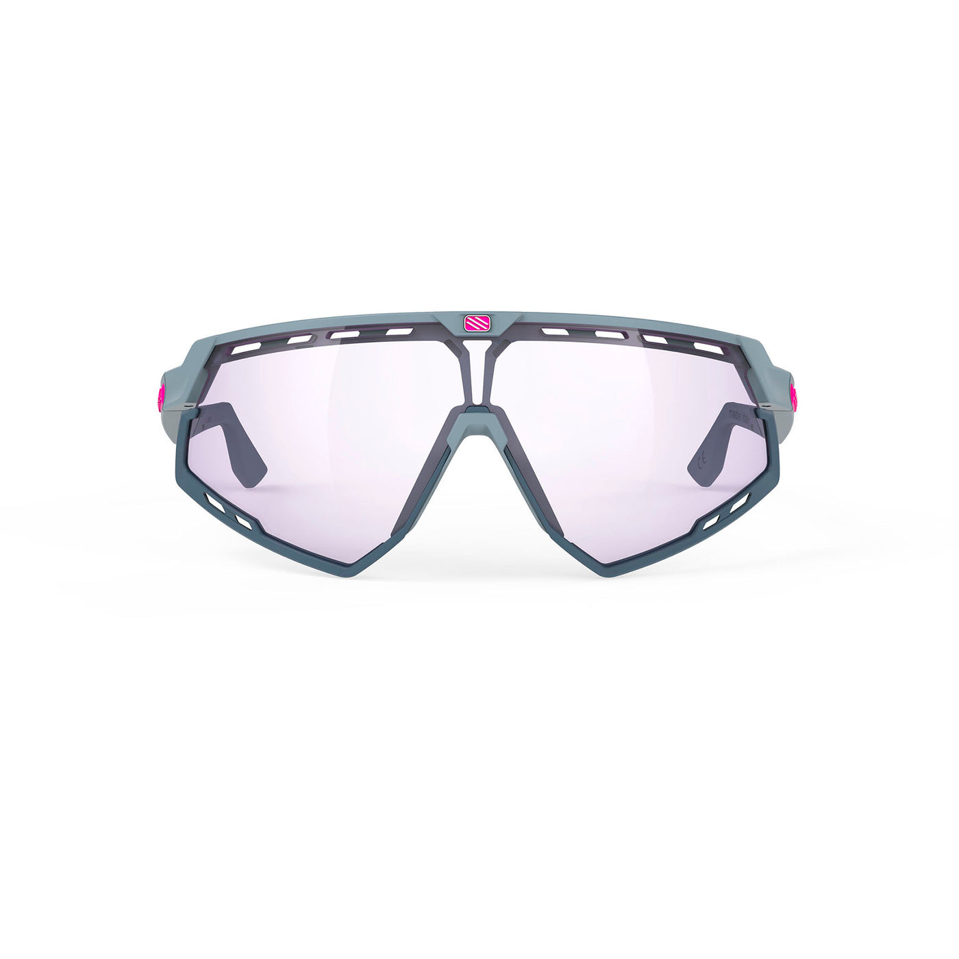 Rudy Project running and cycling sport sunglasses#color_defender-glacier-matte-frame-and-impactx-photochromic-2-laser-purple-lenses-blue-bumpers