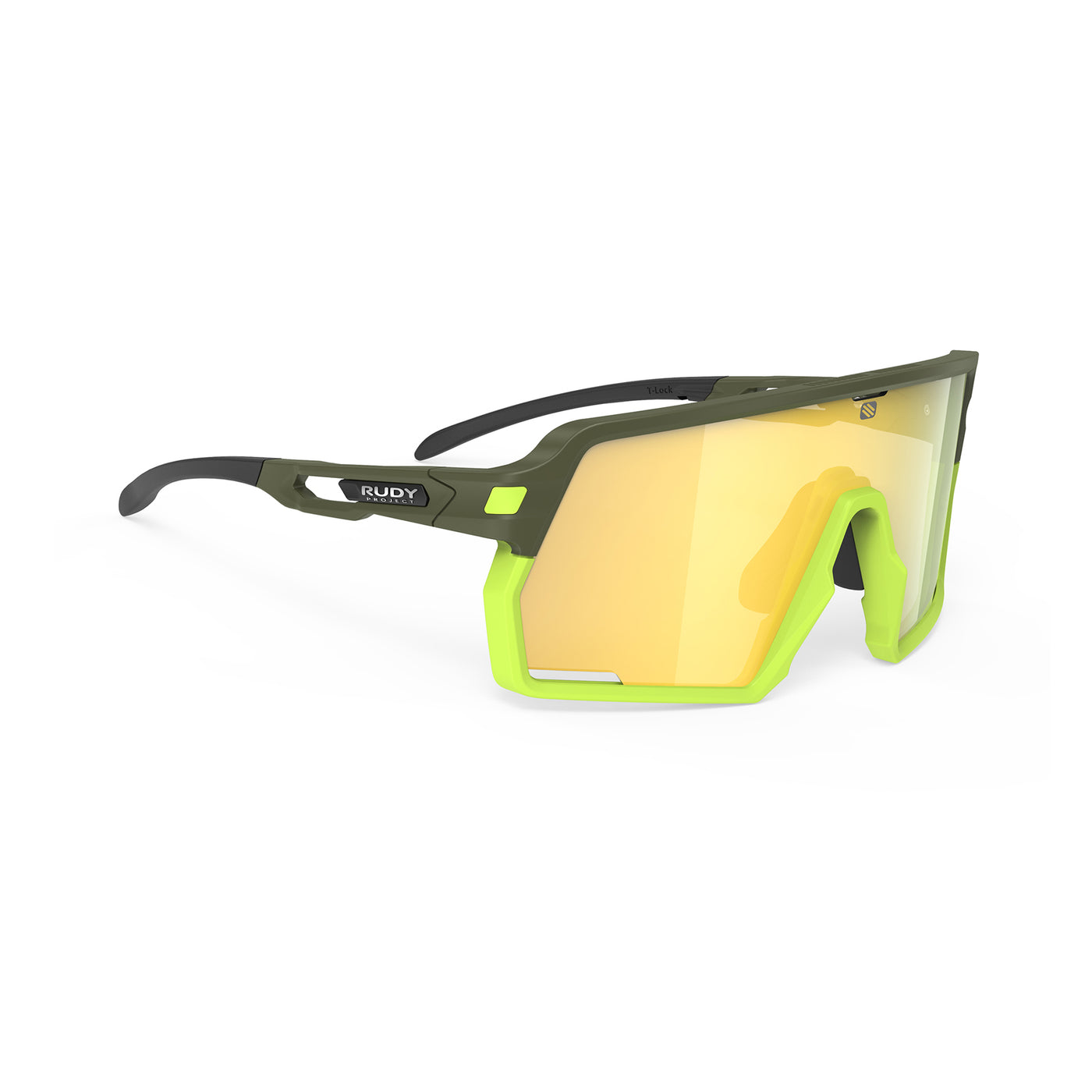Rudy Project Kelion running, cycling, gravel and mountain biking sport shield prescription sunglasses#color_kelion-olive-matte-frame-with-multilaser-yellow-lenses