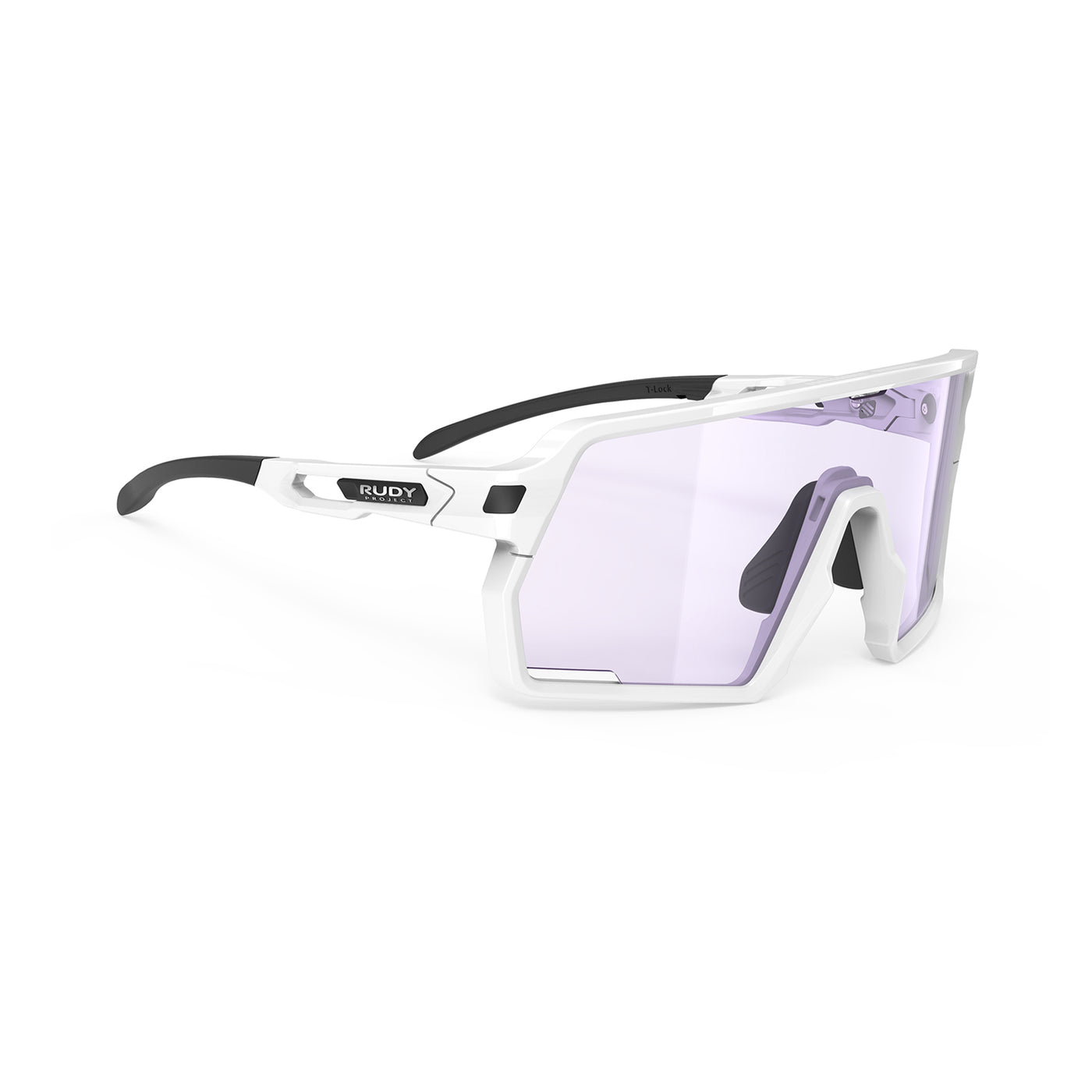Rudy Project Kelion running, cycling, gravel and mountain biking sport shield prescription sunglasses#color_kelion-white-gloss-frame-with-impactx-photochromic-2-laser-purple-lenses
