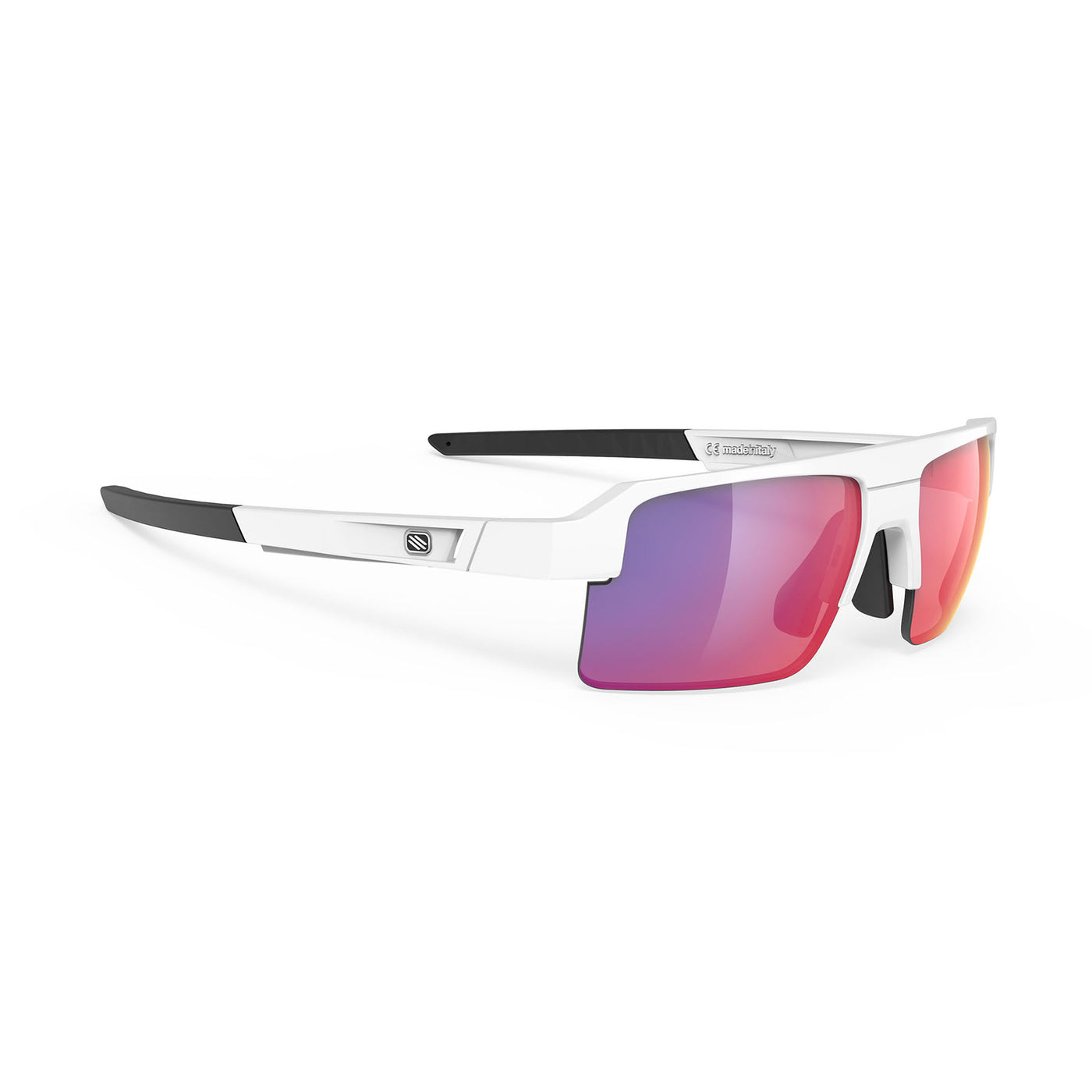Rudy Project Sirius high-performance sport prescription sunglasses great for running, cycling, gravel biking, mountain biking, golf, tennis and pickleball#color_sirius-white-gloss-with-multilaser-red-lenses