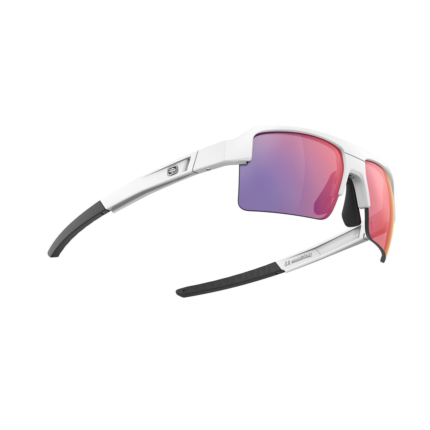 Rudy Project Sirius high-performance sport prescription sunglasses great for running, cycling, gravel biking, mountain biking, golf, tennis and pickleball#color_sirius-white-gloss-with-multilaser-red-lenses
