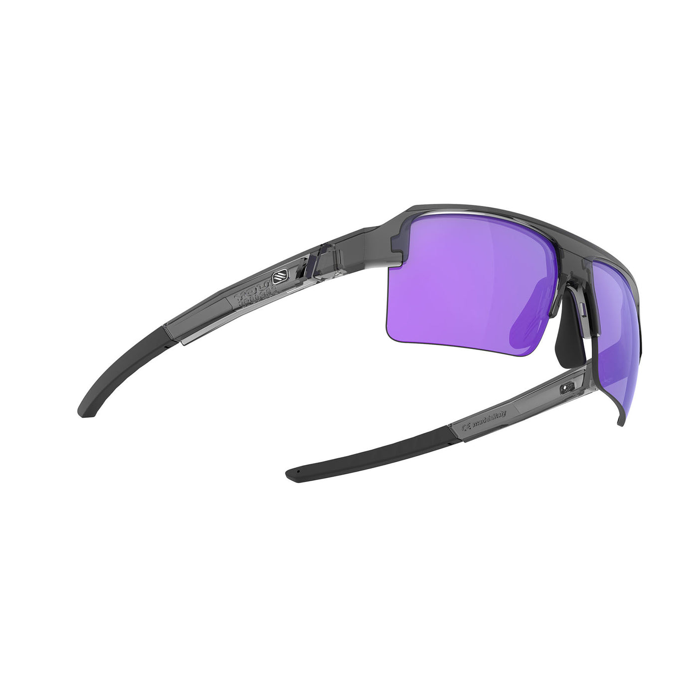 Rudy Project Sirius high-performance sport prescription sunglasses great for running, cycling, gravel biking, mountain biking, golf, tennis and pickleball#color_sirius-crystal-ash-with-multilaser-violet-lenses