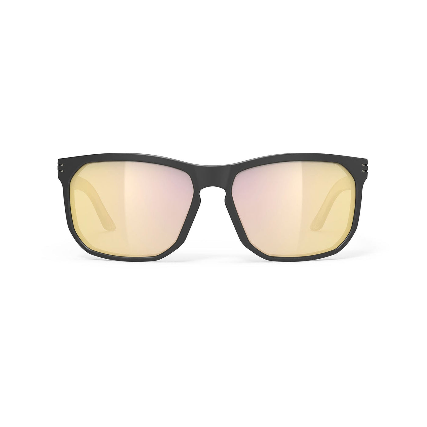 Rudy Project Soundrise lifestyle and beach prescription sunglasses#color_soundrise-black-matte-ice-gold-pattern-with-multilaser-gold-lenses