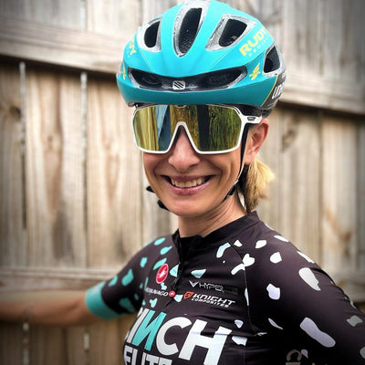 Rudy Project Spinshield sunglasses and Strym helmet worn by CINCH cycling racer Lauren de Crecenzo