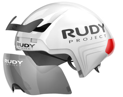 Rudy Project The Wing aero helmet exploded view with magnetic visor and vent cover shown detached from helmet