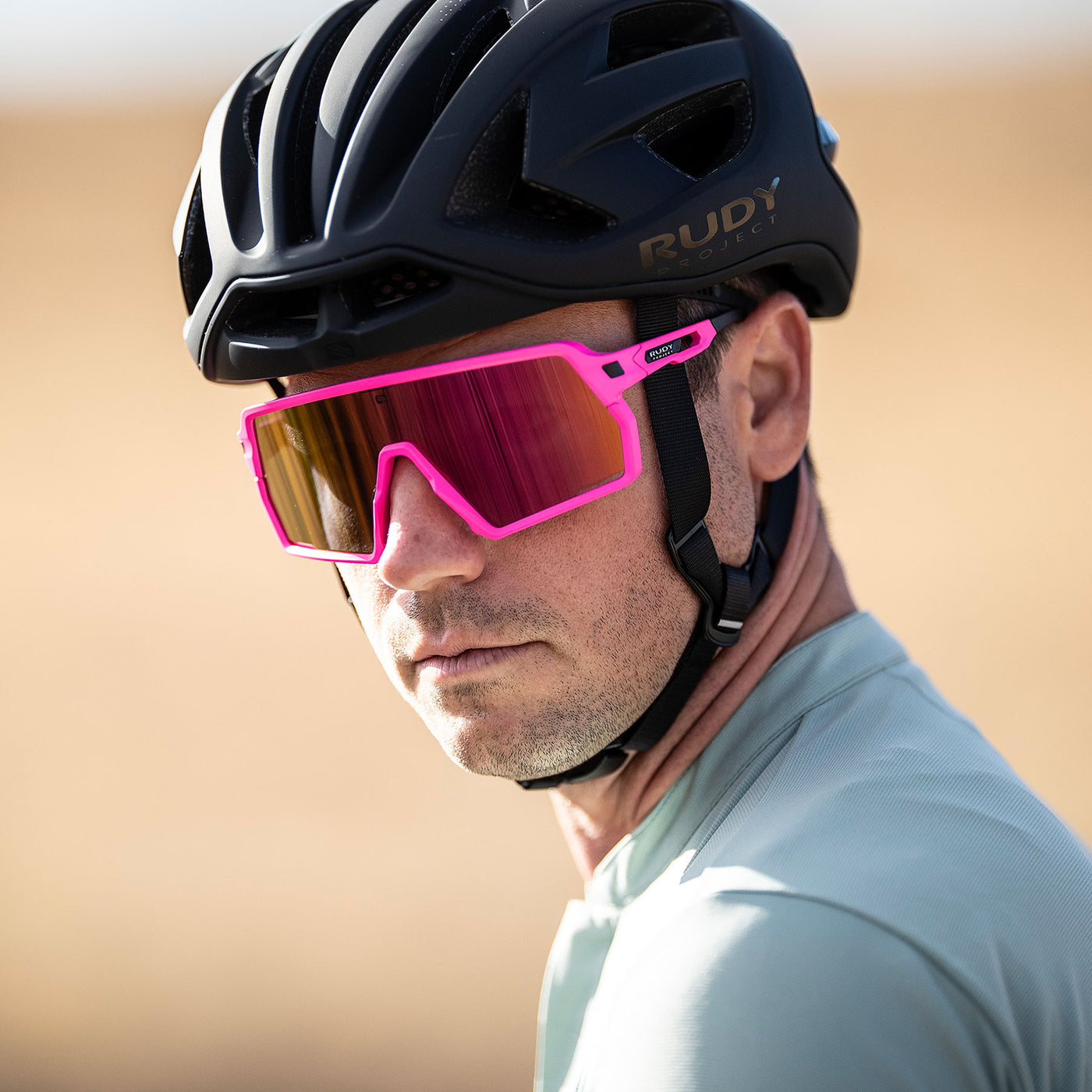 Rudy Project Kelion running, cycling, gravel and mountain biking sport shield prescription sunglasses#color_kelion-crystal-blue-frame-with-impactx-photochromic-2-laser-black-lenses