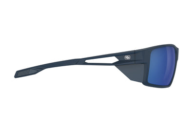 Rudy Project Nyad sport sunglasses are perfect for all outdoor activities including running, cycling, gravel biking, mountain biking, golf and pickleball and they're prescription ready#color_nyad-blue-navy-matte-frame-with-polar-3fx-hdr-multilaser-blue-lenses