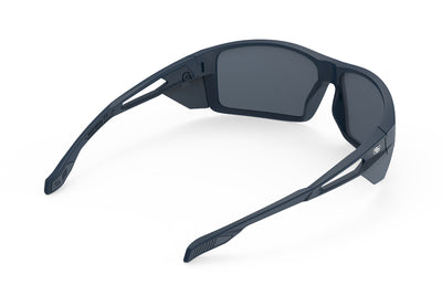Rudy Project Nyad sport sunglasses are perfect for all outdoor activities including running, cycling, gravel biking, mountain biking, golf and pickleball and they're prescription ready#color_nyad-blue-navy-matte-frame-with-polar-3fx-hdr-multilaser-blue-lenses