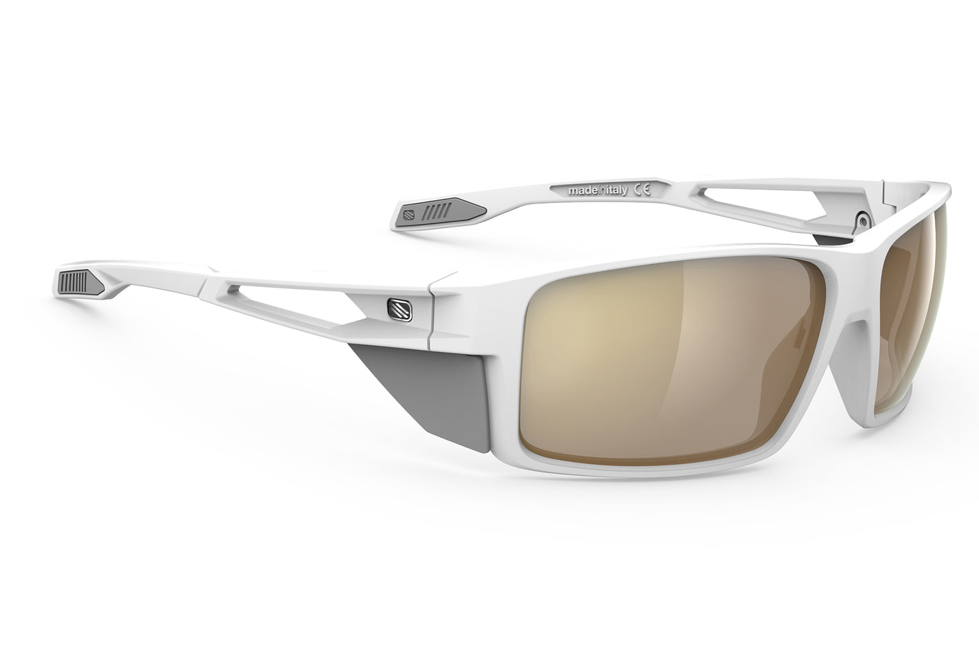 Rudy Project Nyad sport sunglasses are perfect for all outdoor activities including running, cycling, gravel biking, mountain biking, golf and pickleball and they're prescription ready#color_nyad-white-matte-frame-with-impactx-photochromic-2-laser-crimson-lenses