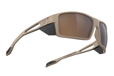 Rudy Project Nyad sport sunglasses are perfect for all outdoor activities including running, cycling, gravel biking, mountain biking, golf and pickleball and they're prescription ready#color_nyad-desert-matte-frame-with-hi-altitude-lenses