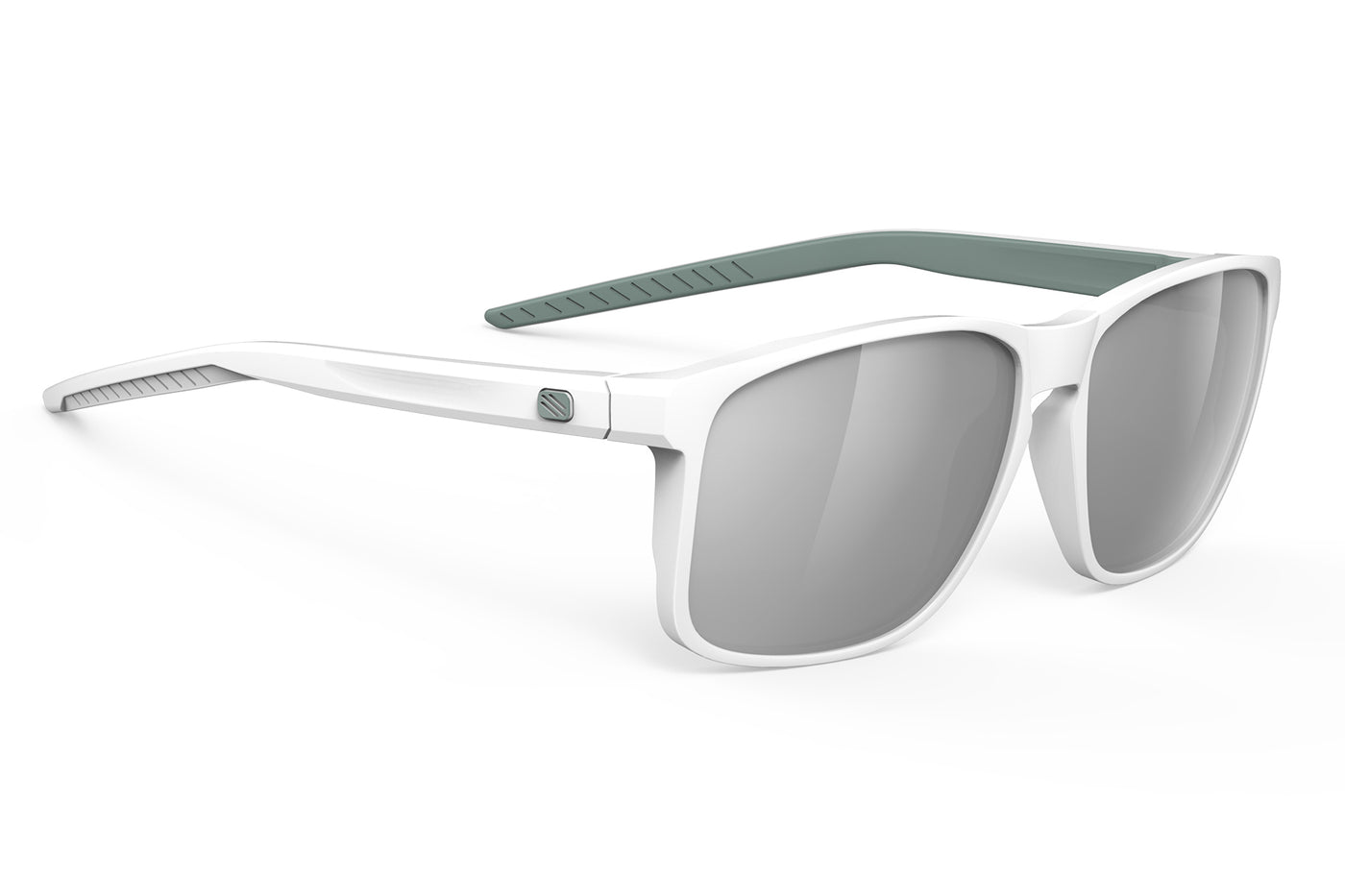 Rudy Project Overlap lifestyle sunglasses are perfect for all outdoor activities and they're prescription ready#color_overlap-white-and-green-sage-matte-frame-with-laser-black-lenses