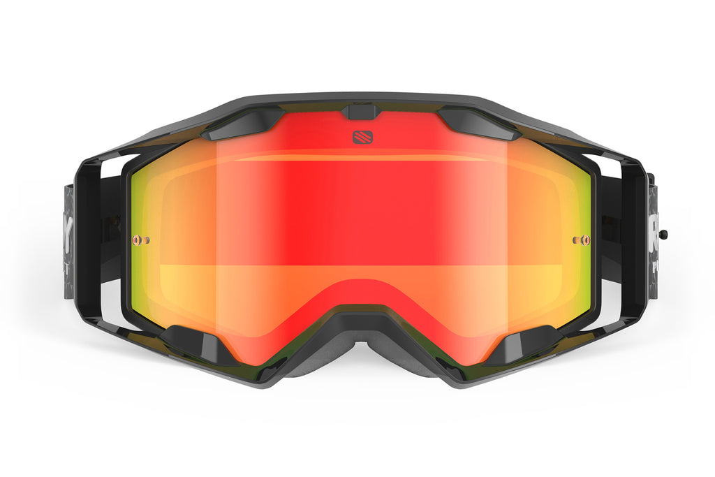 Rudy Project Override MTB goggles pair nicely with our Terraform mountain bike helmet to keep the most extreme mountain bike, downhill and enduro riders protected and perfectly in tune with the trails terrain.#color_override-black-gloss-with-multilaser-orange-lenses