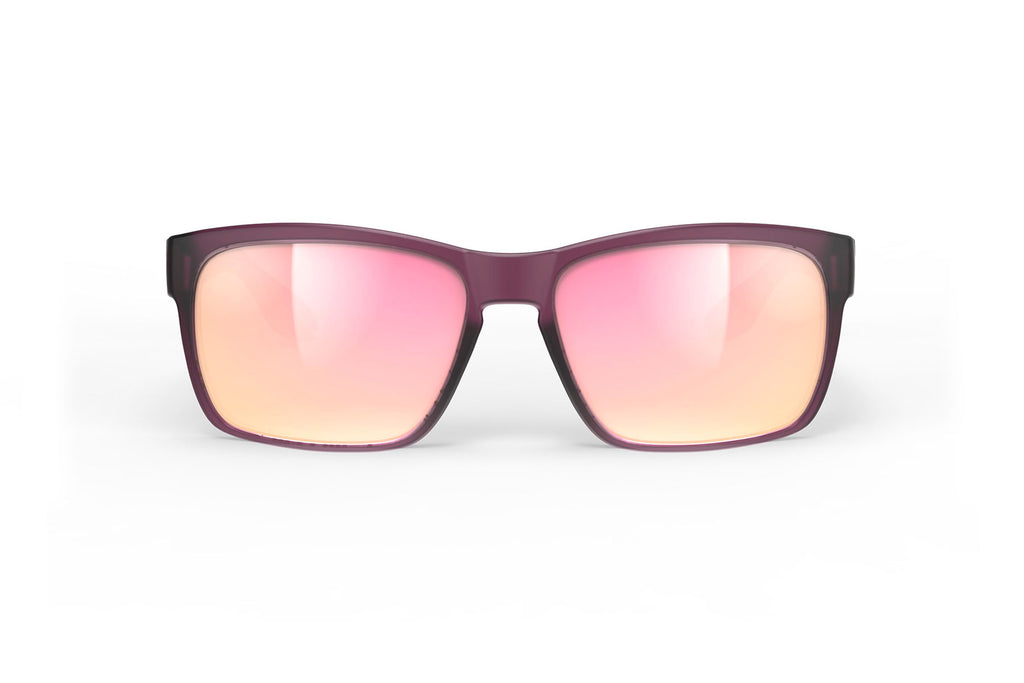Rudy Project Spinhawk Edge Slim active lifestyle sunglasses or prescription sunglasses are perfect for small faces when relaxing on the beach, boating, fishing and any other outdoor activity#color_spinhawk-edge-slim-frozen-cabernet-with-multilaser-rose-gold-lenses