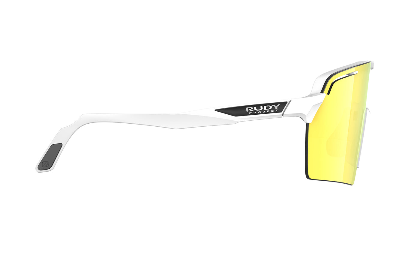 Rudy Project Spinshield Pro all-sport shield sunglasses are perfect for any outdoor activities including running, cycling, gravel biking, mountain biking, boating, golf and pickleball#color_spinshield-pro-white-matte-frame-with-multilaser-yellow-lenses