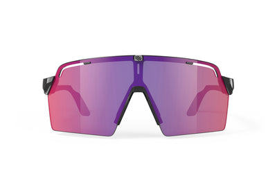 Rudy Project Spinshield Pro all-sport shield sunglasses are perfect for any outdoor activities including running, cycling, gravel biking, mountain biking, boating, golf and pickleball#color_spinshield-pro-black-gloss-frame-with-multilaser-red-lenses