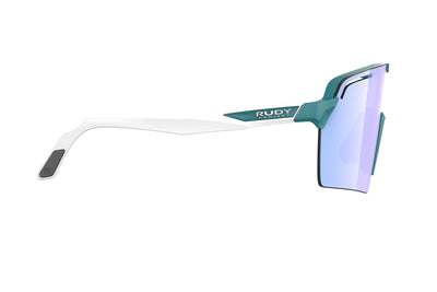 Rudy Project Spinshield Pro all-sport shield sunglasses are perfect for any outdoor activities including running, cycling, gravel biking, mountain biking, boating, golf and pickleball#color_spinshield-pro-teal-matte-frame-with-multilaser-ice-lenses