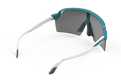 Rudy Project Spinshield Pro all-sport shield sunglasses are perfect for any outdoor activities including running, cycling, gravel biking, mountain biking, boating, golf and pickleball#color_spinshield-pro-teal-matte-frame-with-multilaser-ice-lenses