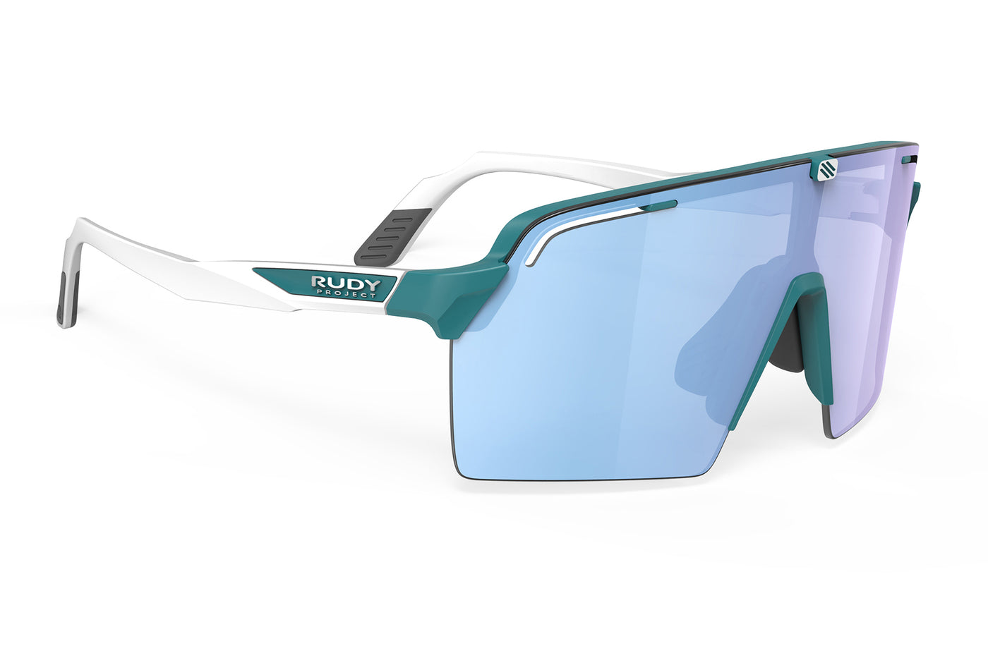 Rudy Project Spinshield Pro all-sport shield sunglasses are perfect for any outdoor activities including running, cycling, gravel biking, mountain biking, boating, golf and pickleball#color_spinshield-pro-teal-matte-frame-with-multilaser-ice-lenses