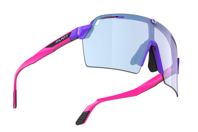 Rudy Project Spinshield Pro Limited Edition 40th Anniversary all-sport shield sunglasses are perfect for any outdoor activities including running, cycling, gravel biking, mountain biking, boating, golf and pickleball#color_spinshield-pro-40th-anniversary-violet-gloss-frame-with-multilaser-ice-lenses