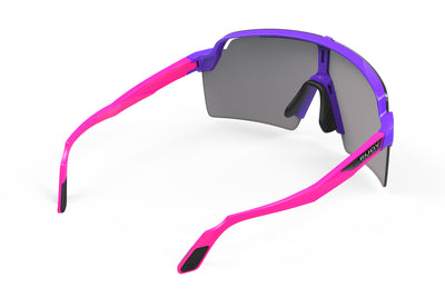 Rudy Project Spinshield Pro Limited Edition 40th Anniversary all-sport shield sunglasses are perfect for any outdoor activities including running, cycling, gravel biking, mountain biking, boating, golf and pickleball#color_spinshield-pro-40th-anniversary-violet-gloss-frame-with-multilaser-ice-lenses