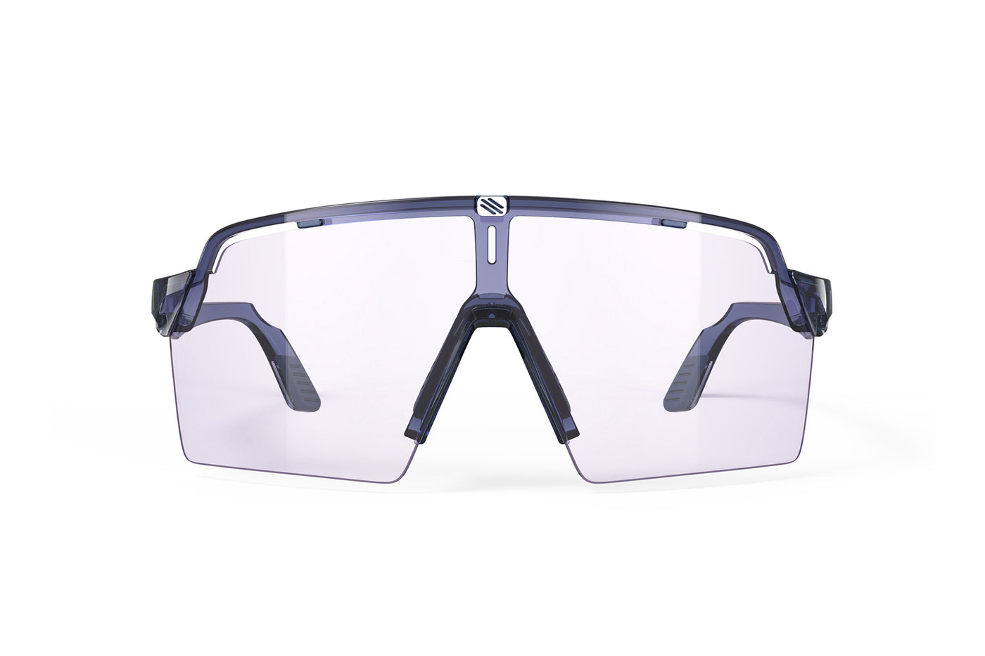 Rudy Project Spinshield Pro all-sport shield sunglasses are perfect for any outdoor activities including running, cycling, gravel biking, mountain biking, boating, golf and pickleball#color_spinshield-pro-crystal-avio-gloss-frame-with-impactx-photochromic-2-laser-purple-lenses