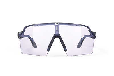 Rudy Project Spinshield Pro all-sport shield sunglasses are perfect for any outdoor activities including running, cycling, gravel biking, mountain biking, boating, golf and pickleball#color_spinshield-pro-crystal-avio-gloss-frame-with-impactx-photochromic-2-laser-purple-lenses