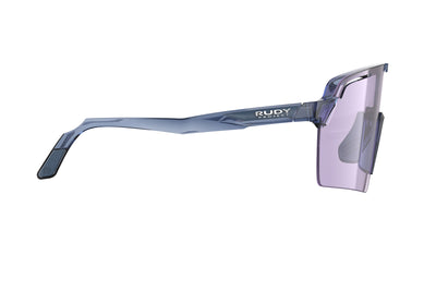 Rudy Project Spinshield Pro all-sport shield sunglasses are perfect for any outdoor activities including running, cycling, gravel biking, mountain biking, boating, golf and pickleball#color_spinshield-pro-crystal-avio-gloss-frame-with-impactx-photochromic-2-laser-purple-lenses