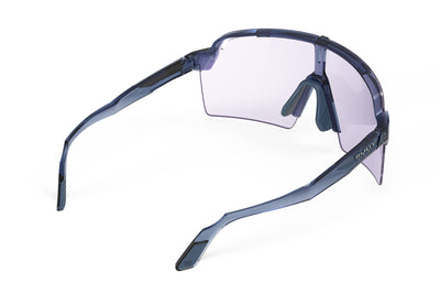 Rudy Project Spinshield Pro all-sport shield sunglasses are perfect for any outdoor activities including running, cycling, gravel biking, mountain biking, boating, golf and pickleball#color_spinshield-pro-crystal-avio-gloss-frame-with-impactx-photochromic-2-laser-purple-lenses