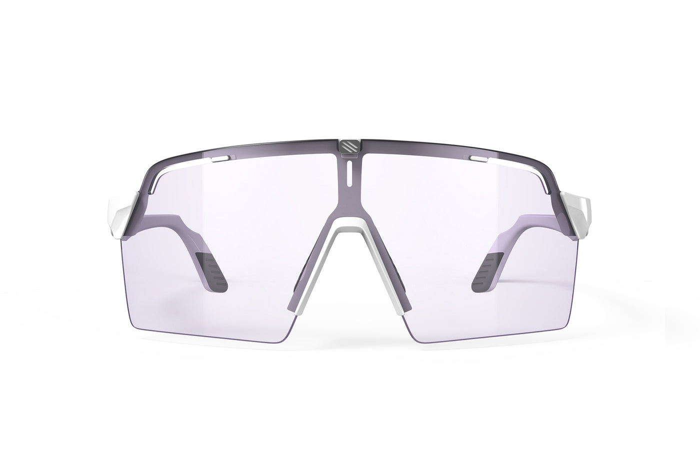 Rudy Project Spinshield Pro all-sport shield sunglasses are perfect for any outdoor activities including running, cycling, gravel biking, mountain biking, boating, golf and pickleball#color_spinshield-pro-white-gloss-frame-with-impactx-photochromic-2-laser-purple-lenses