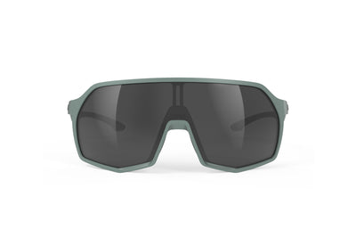 Rudy Project Thunder all-sport shield sunglasses are perfect for any outdoor activities including running, cycling, gravel biking, mountain biking, boating, golf and pickleball#color_thunder-green-sage-matte-frame-with-smoke-black-lenses