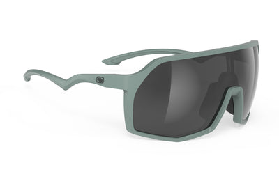 Rudy Project Thunder all-sport shield sunglasses are perfect for any outdoor activities including running, cycling, gravel biking, mountain biking, boating, golf and pickleball#color_thunder-green-sage-matte-frame-with-smoke-black-lenses