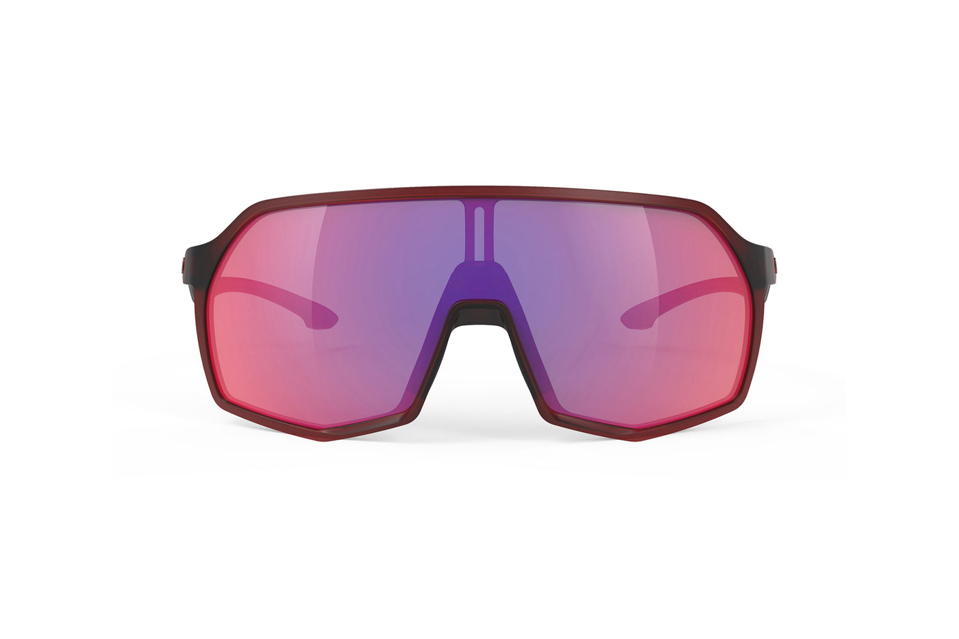 Rudy Project Thunder all-sport shield sunglasses are perfect for any outdoor activities including running, cycling, gravel biking, mountain biking, boating, golf and pickleball#color_thunder-frozen-bordeaux-frame-with-multilaser-red-lenses