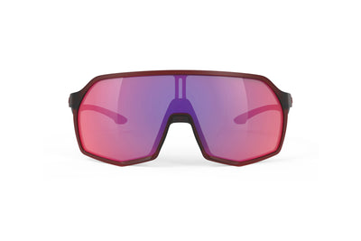 Rudy Project Thunder all-sport shield sunglasses are perfect for any outdoor activities including running, cycling, gravel biking, mountain biking, boating, golf and pickleball#color_thunder-frozen-bordeaux-frame-with-multilaser-red-lenses