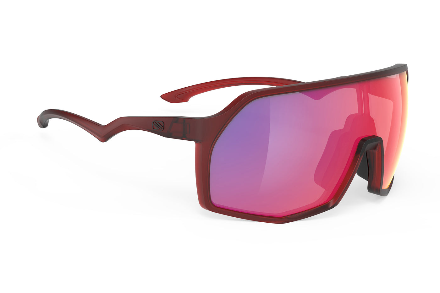 Rudy Project Thunder all-sport shield sunglasses are perfect for any outdoor activities including running, cycling, gravel biking, mountain biking, boating, golf and pickleball#color_thunder-frozen-bordeaux-frame-with-multilaser-red-lenses