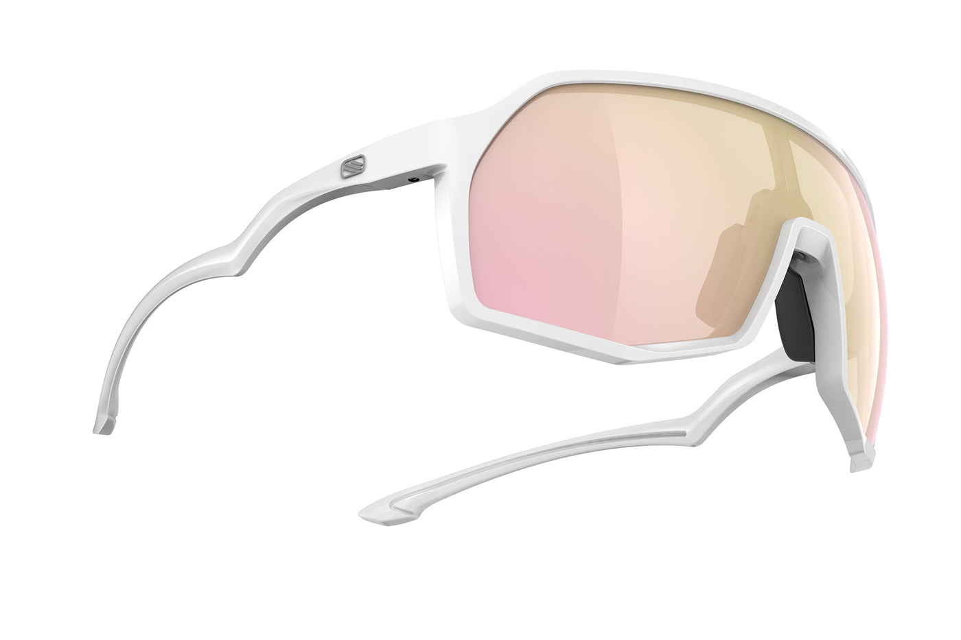 Rudy Project Thunder all-sport shield sunglasses are perfect for any outdoor activities including running, cycling, gravel biking, mountain biking, boating, golf and pickleball#color_thunder-white-gloss-frame-with-multilaser-rose-gold-lenses