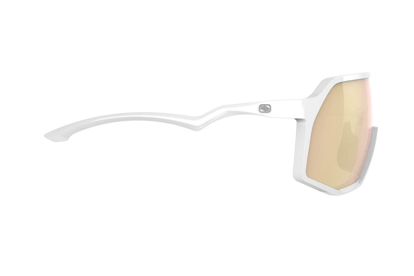 Rudy Project Thunder all-sport shield sunglasses are perfect for any outdoor activities including running, cycling, gravel biking, mountain biking, boating, golf and pickleball#color_thunder-white-gloss-frame-with-multilaser-rose-gold-lenses