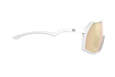 Rudy Project Thunder all-sport shield sunglasses are perfect for any outdoor activities including running, cycling, gravel biking, mountain biking, boating, golf and pickleball#color_thunder-white-gloss-frame-with-multilaser-rose-gold-lenses