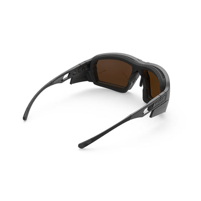 Rudy Project prescription hiking and glacier sport sunglasses#color_agent-q-matte-black-with-hi-altitude-and-multilaser-gold-and-transparent-lenses