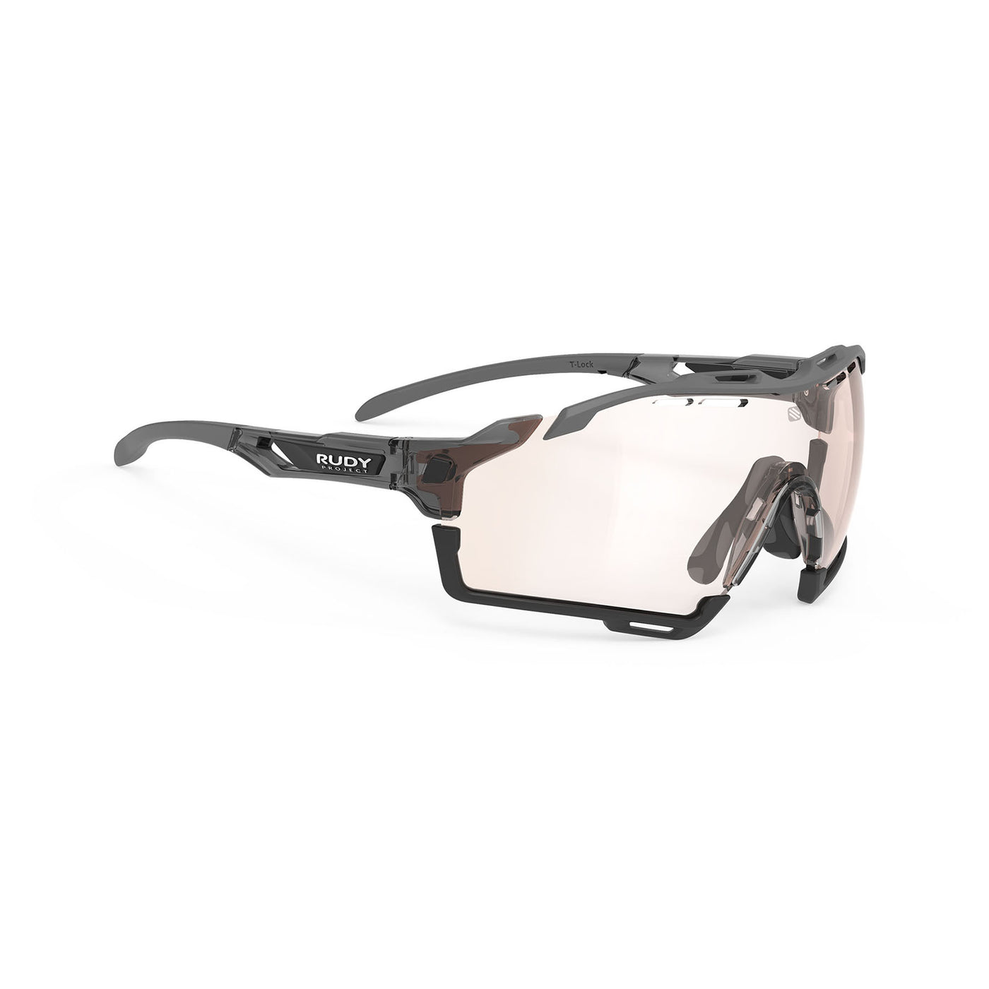 Rudy Project cycling sunglasses#color_cutline-crystal-ash-frame-with-impactx-photochromic-2-laser-brown-lenses-grey-and-black-bumpers